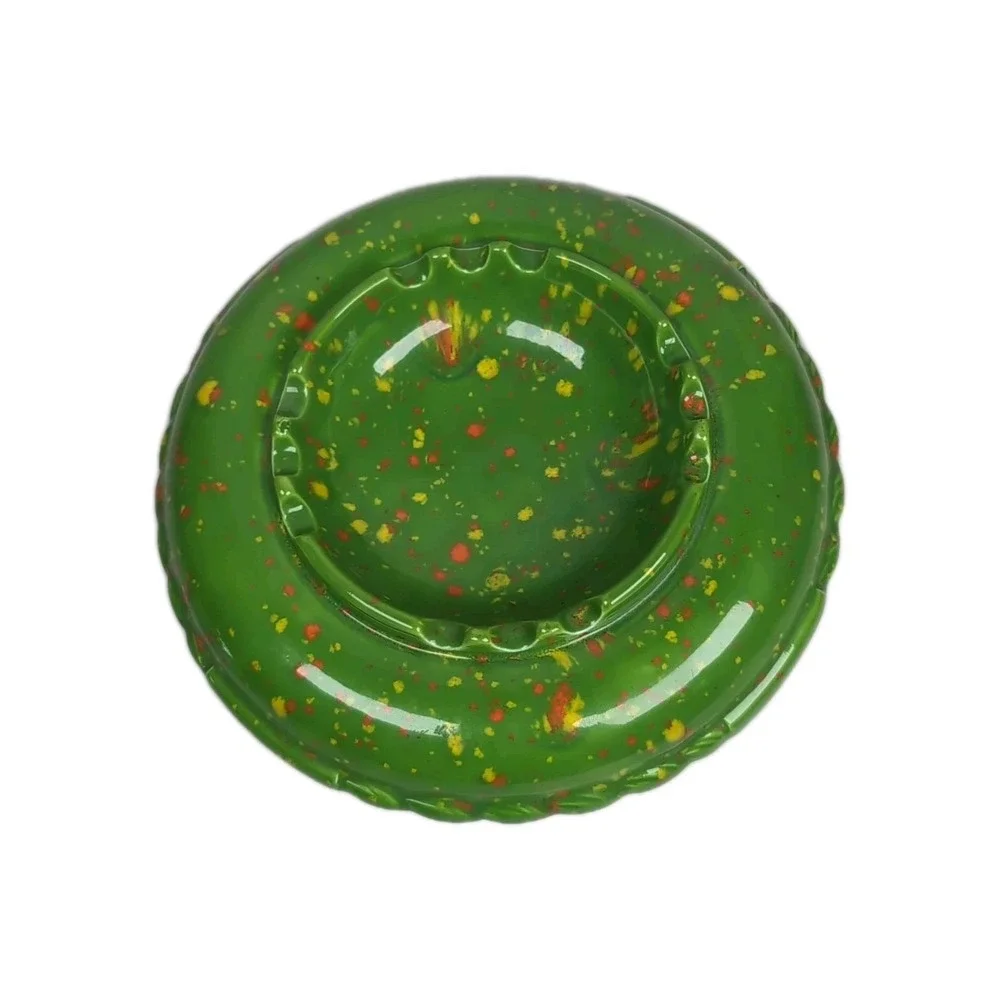 Gare 1974 Green W/Specks Of Orange Glaze Ceramic Ashtray USA Made 7.5
